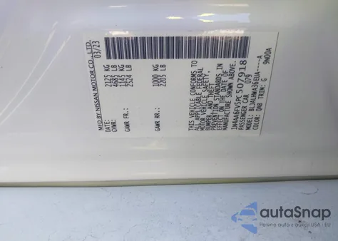 2023 Nissan Maxima Platinum Xtronic Cvt z USA, uszkodzony, nr VIN 1N4AA6FV5PC507918